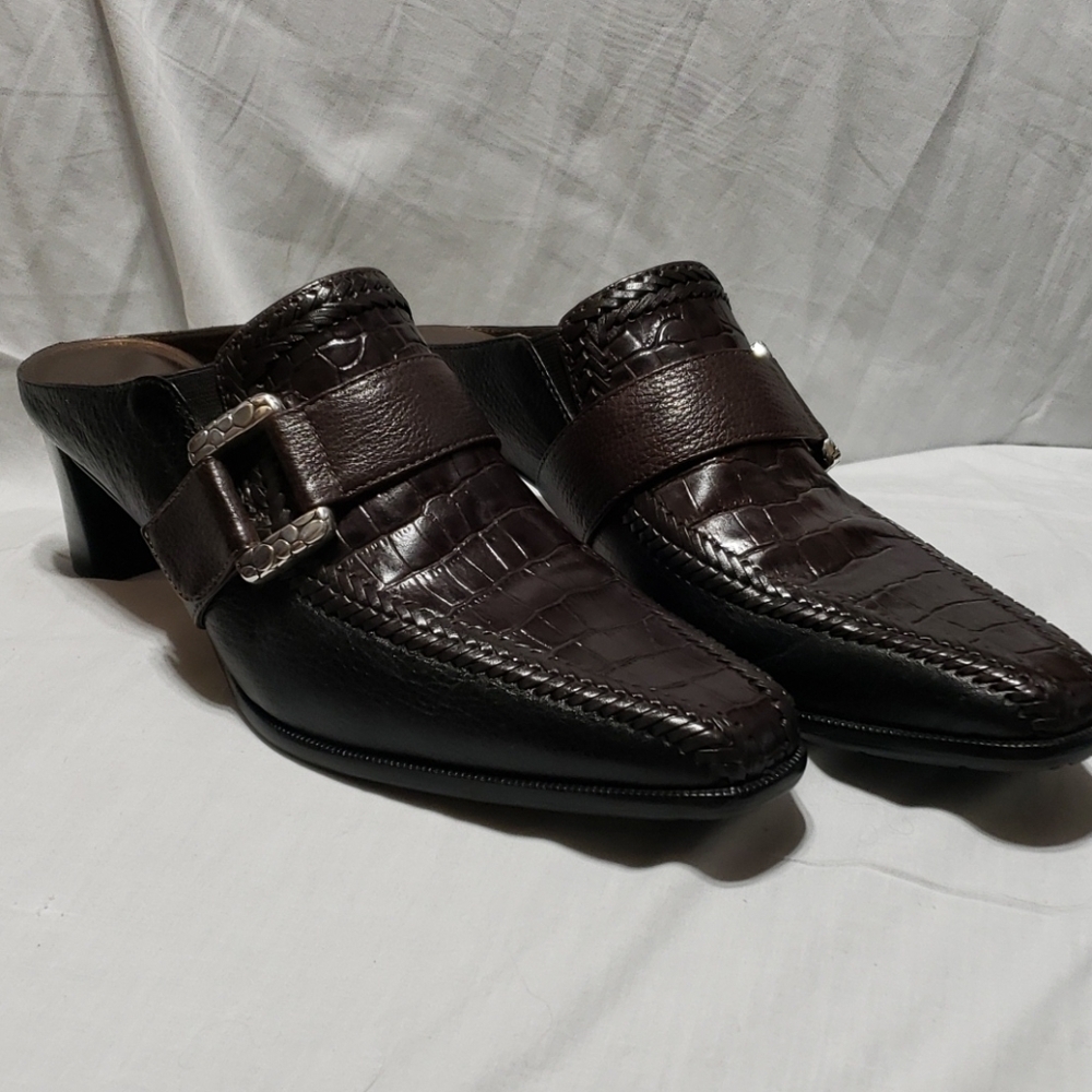 Brighton triad slip on heels croc texture brown